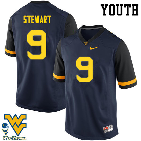 Youth #9 Jovanni Stewart West Virginia Mountaineers College Football Jerseys-Navy - Click Image to Close